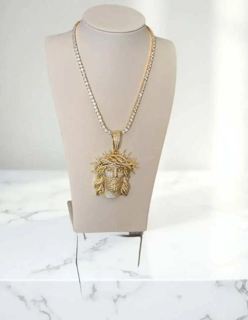 Jesus Pendant With tennis necklace cz